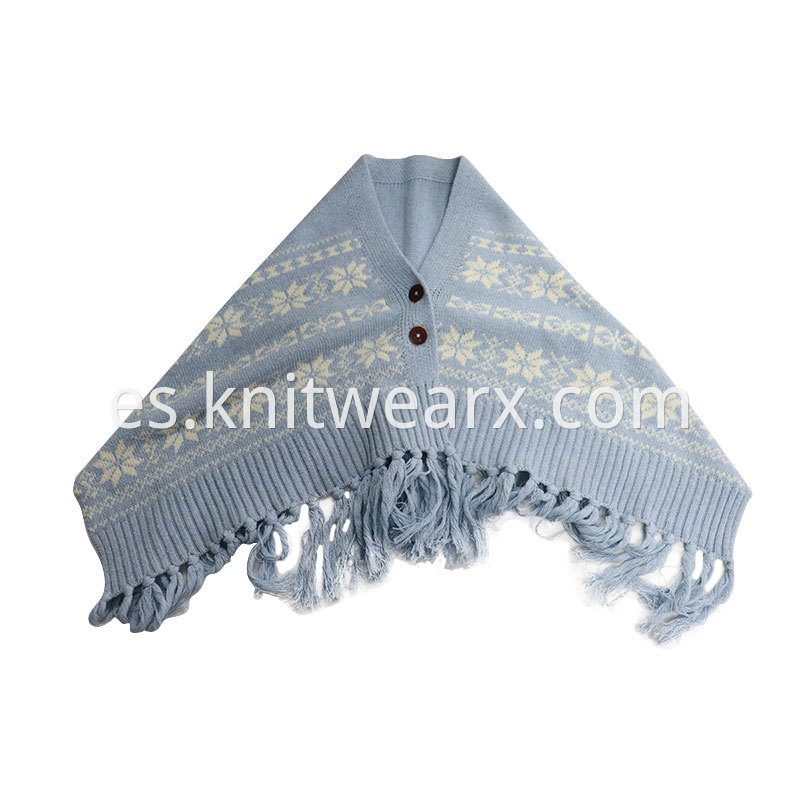 Girl‘s Knitted Jacquard Button Wrap Warm Scarf Shawl Cape